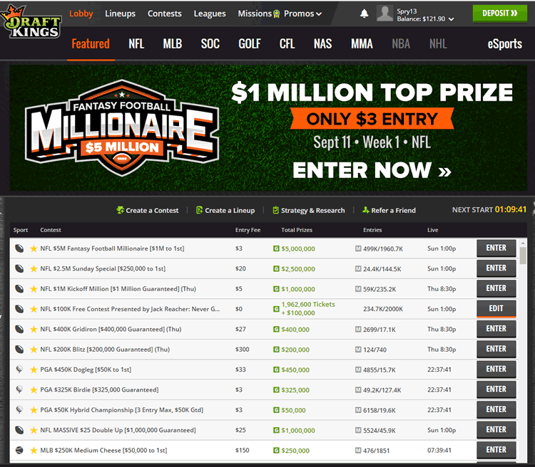 Play daily fantasy football at Draftkings