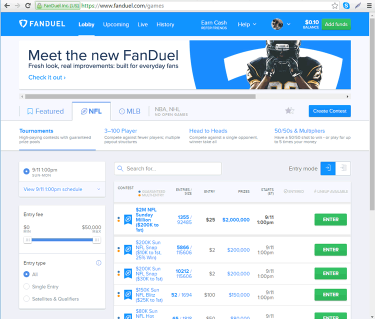 Fanduel football 2016